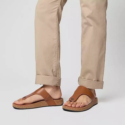 NEW Fitflop Men s Size 9 Brown Tan Leather Toe Thongs Sandals Shoes