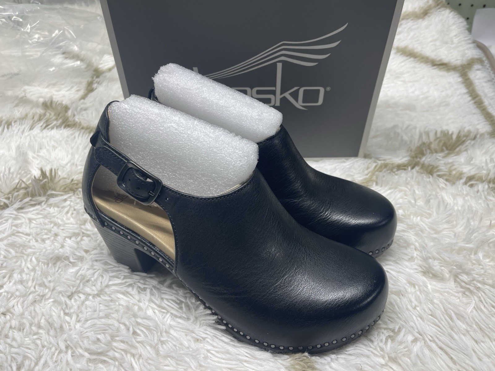 🧡*NIB* Dansko Sassy Leather Black Milled Burnished Clog Women's EU 38 US 7.5-8