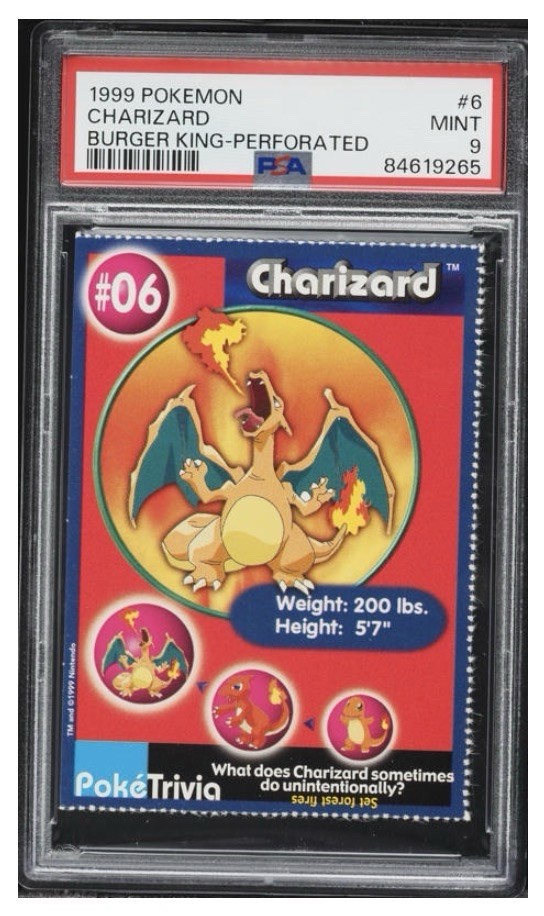 1999 Burger King Pokemon Charizard Perforated card #6 PSA 9 MINT