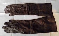 VINTAGE Carsons Dark Brown LEATHER with silk Women  s OPERA GLOVES - West Germany