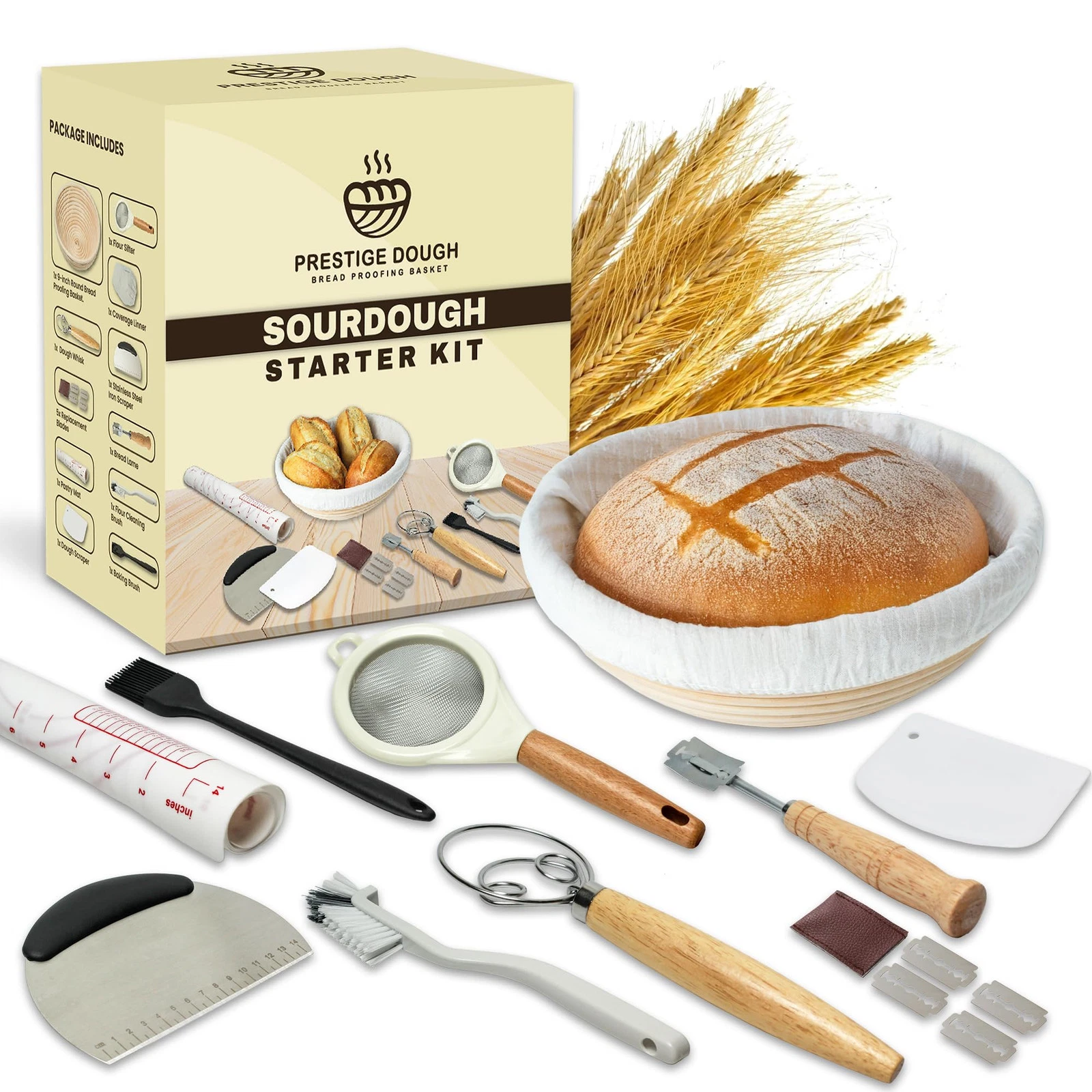 Sourdough Starter Kit with 9-Inch Round Banneton Bread Proofing Basket Sourdo...