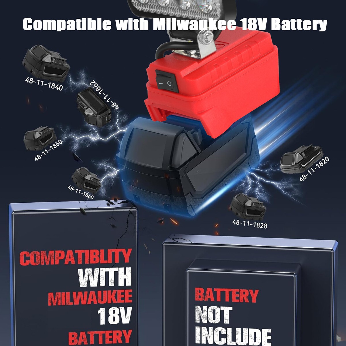 60W LED Work Light for Milwaukee M--18 18V Battery w/USB Cordless