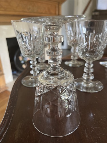 9 Libbey Rock Sharpe Olive And Cross, Wafer Stem, Cut Crystal Goblets, EUC! - Picture 5 of 8