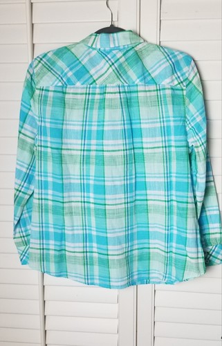 NWT Talbots Button Front Shirt PXL Blue/Green Mulberry Plaid 100% Cotton MINT - Picture 6 of 13