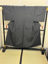 Japanese Vintage Kimono Pure Silk dark gray tradition dirt Height 63.77in