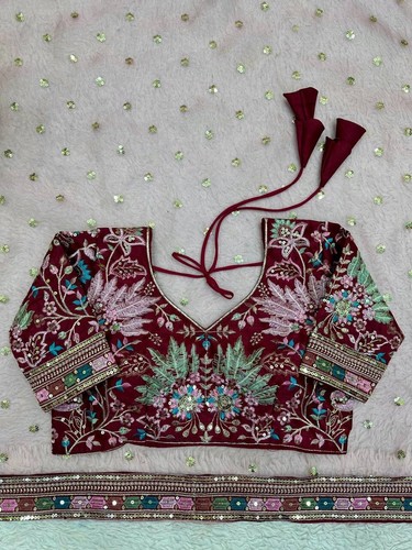 Designer Sari Bollywood Bridal Silk Saree Blouse Wedding Indian Party Wear Sari - Picture 7 of 7