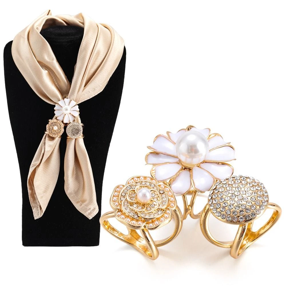 3PCS Elegant Pearl Floral Scarf Ring Clip Camellia Flower Scarf Buckle for  Women Scarf Ring Buckle Women Fashion Metal Shawl Clip Buckle Lady Girls  Decoration Accessories (28mm)