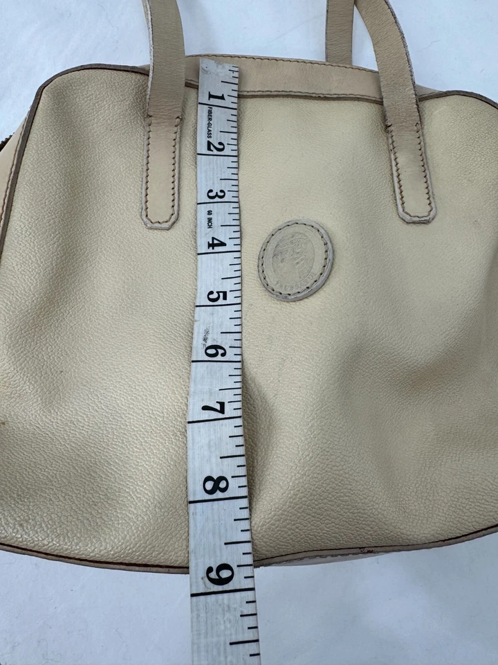 De Colección Años 80 TRUSSARDI Crespo Italiano Tostado Beige Cuero Bolso Cúpula Logo Bolso de Mano Cartera Foto 4 de 4