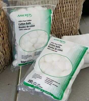 LOT OF 2 Assured Cotton Balls 100% Pure Cotton PKG 100 Count Soft & Absorbent