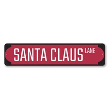 Red Santa Claus Lane Sign, Christmas Sign, Holiday Aluminum Decor