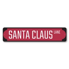 Red Santa Claus Lane Sign, Christmas Sign, Holiday Aluminum Decor