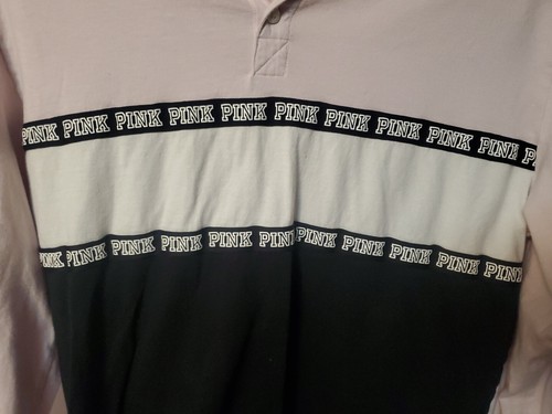 Victoria's Secret PINK Long Sleeve Rugby Tee Shirt ~ Size: Medium - Picture 4 of 5