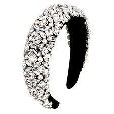 Jaciya Rhinestone Headband Bling Sparkly Crystal Diamond Silver  Pearl