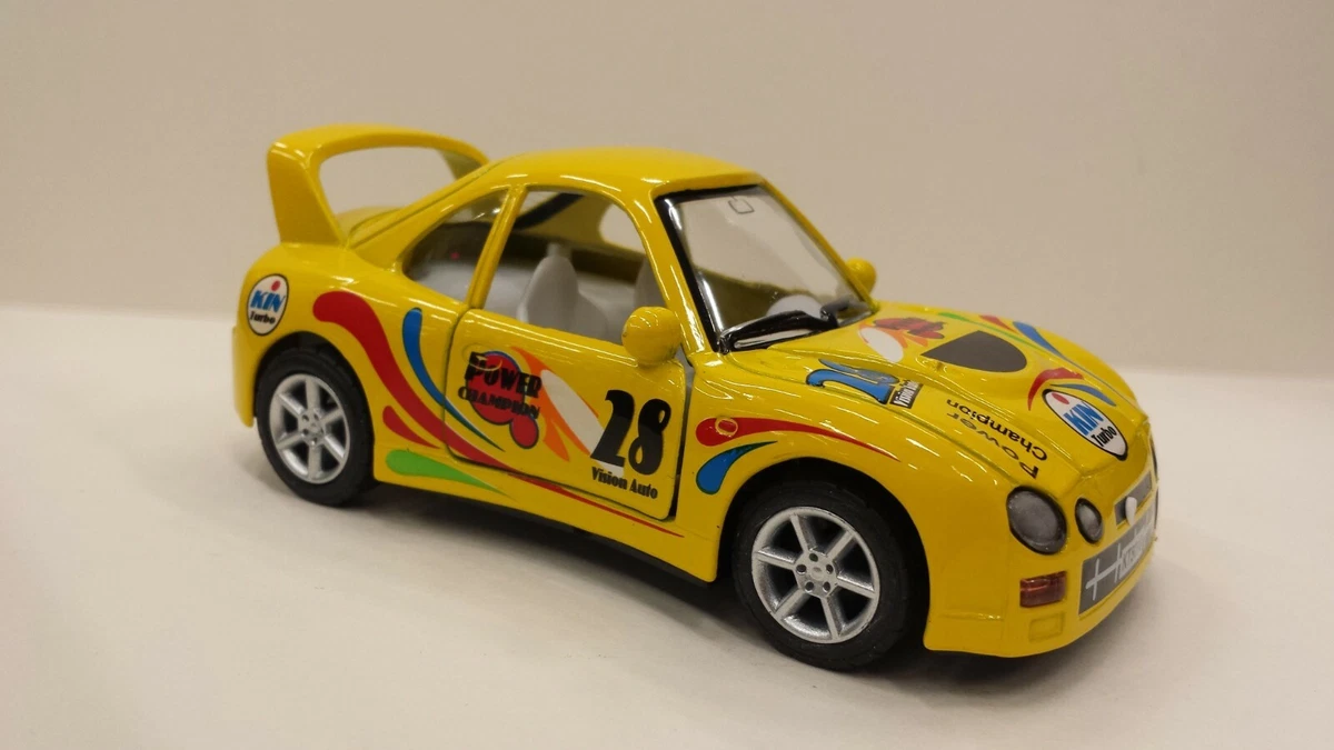 Funny Yllow Kinsfun Turbo Racers Car Toy Model Diecast Metal Open Doors New