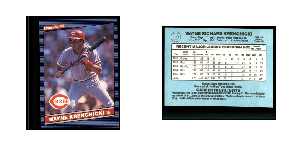 1986 Donruss Wayne Krenchicki Reds #140 - Image 3 of 3