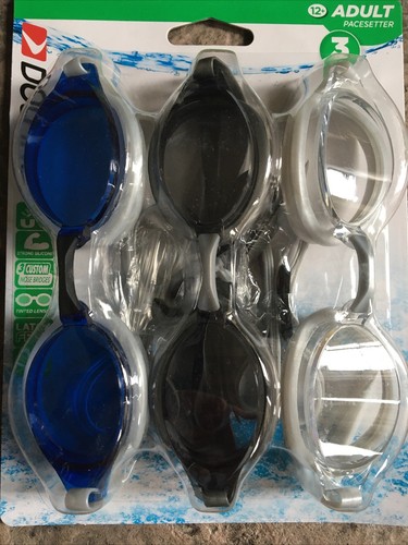 DOLFINO Pacesetter Silicone Swim Goggles ADULT Ages 12+ UV Protection 3 Pack NEW - Picture 2 of 3