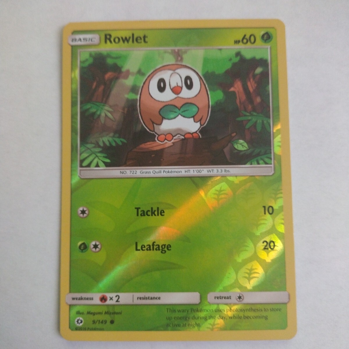 Pokemon TCG - Rowlet [Reverse Holo] - 9/149 - Sun & Moon - Light Played