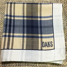 BLUE BEIGE ART PLAID  CHECKS HANDKERCHIEF COTTON MEN VINTAGE POCKET SQUARE 18"