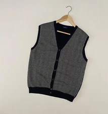 ALTEA Men’s Cardigan Button Sleeveless Knit Wool Patterned Size L Made in Italy