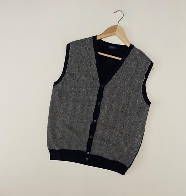 ALTEA Men s Cardigan Button Sleeveless Knit Wool Patterned Size L Made in Italy