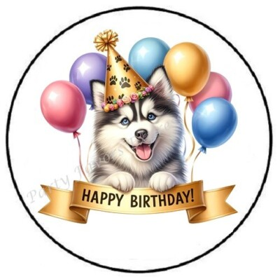 #ad HAPPY BIRTHDAY HUSKY DOG ENVELOPE SEALS LABELS STICKERS PARTY FAVORS $3.89