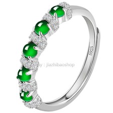 Certified Icy Green Burma 100 Natural A jadeite Jade Ring 925 Silver Adjustable