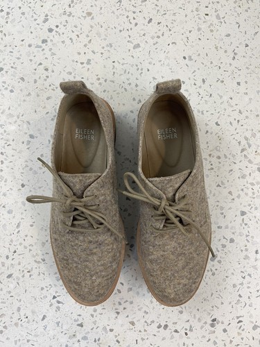 Eileen Fisher Women 7 Shoe NIMS Felt Oxford Barley Academia Old Money Office Tan - Picture 8 of 10