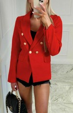 Womens Double Breasted Button Front Military Style Blazer Ladies Formal Jacket