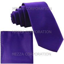 New Vesuvio Napoli Men's 2.5" skinny necktie hankie set solid party purple