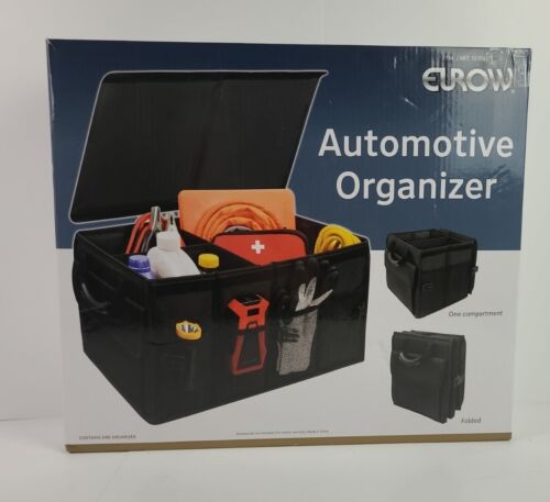 Eurow Collapsible Automotive Car Trunk Organizer with Lid and Handles in Black