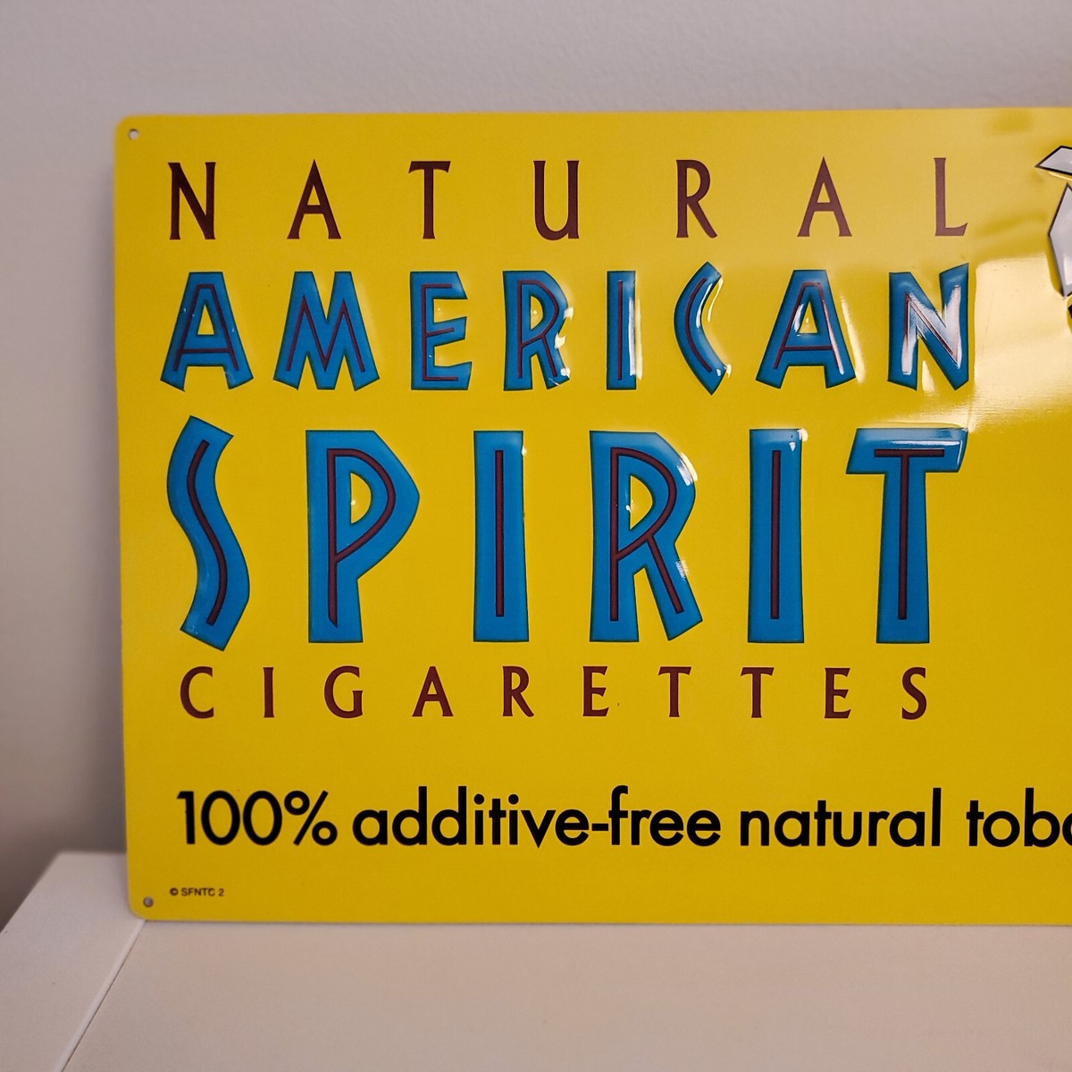 American Spirit Cigarette Sign Embossed Metal Tobacco Advertisement Yellow 