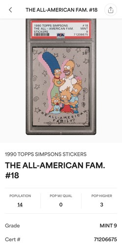 1990 Topps Simpsons “The All-American Family” Sticker #18 Mint PSA 9!!! - Picture 3 of 5