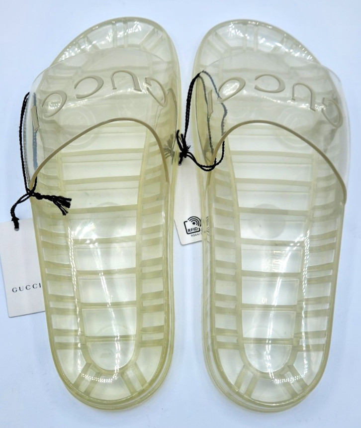 Gucci Men's Clear Transparent Rubber Logo Slides Sandals UK11 US11.5 thumbnail 7