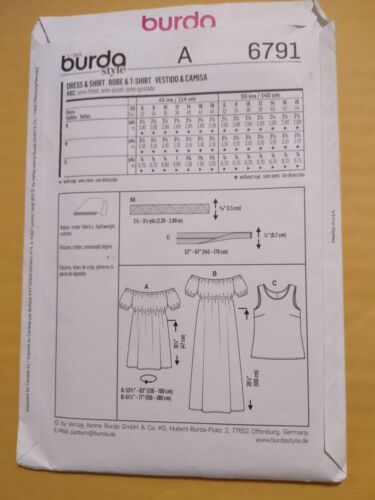 Burda 6791 Super Easy Dress & Shirt Pattern Sz6-18 Uncut - Picture 2 of 2