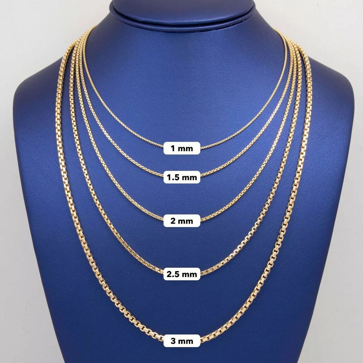 Round Box Link Chain Necklace Real 10K Yellow Gold All Sizes eBay