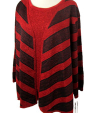 Alfred Dunner Womens Plus 3X Cardigan Sweater 2-in-1 Crimson Sparkle Stripe NEW