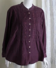 J.jill Sz PL P L Vintage Corduroy Super Soft Pintucked Cotton Blouse Shirt Top