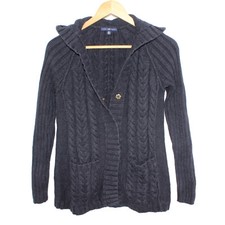 GAP Cotton Hooded Ribbed Long Sleeve Navy Blue Cardigan Sweater - Small