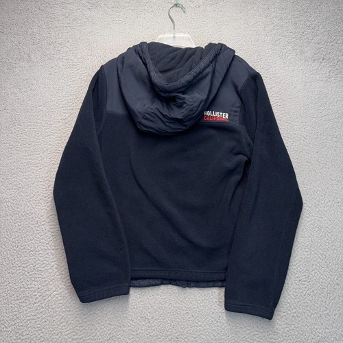 Hollister Jacket Mens Medium Blue Fleece Full Zip Pockets Hooded Preppy FLAW - Picture 9 of 12