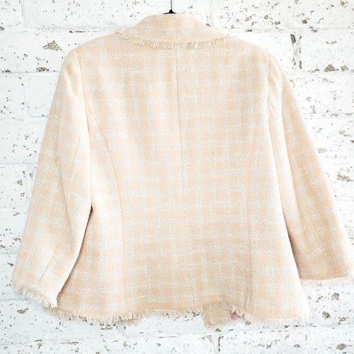 Worth Tweed Womens Blazer Peaches & Cream Cropped Houndstooth Jacket Work SZ 14 - Picture 2 of 10
