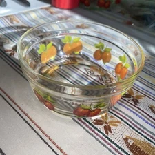 Vintage Imperial Glass. Clear Glass With Pair Of Red Apples 5” Bowl