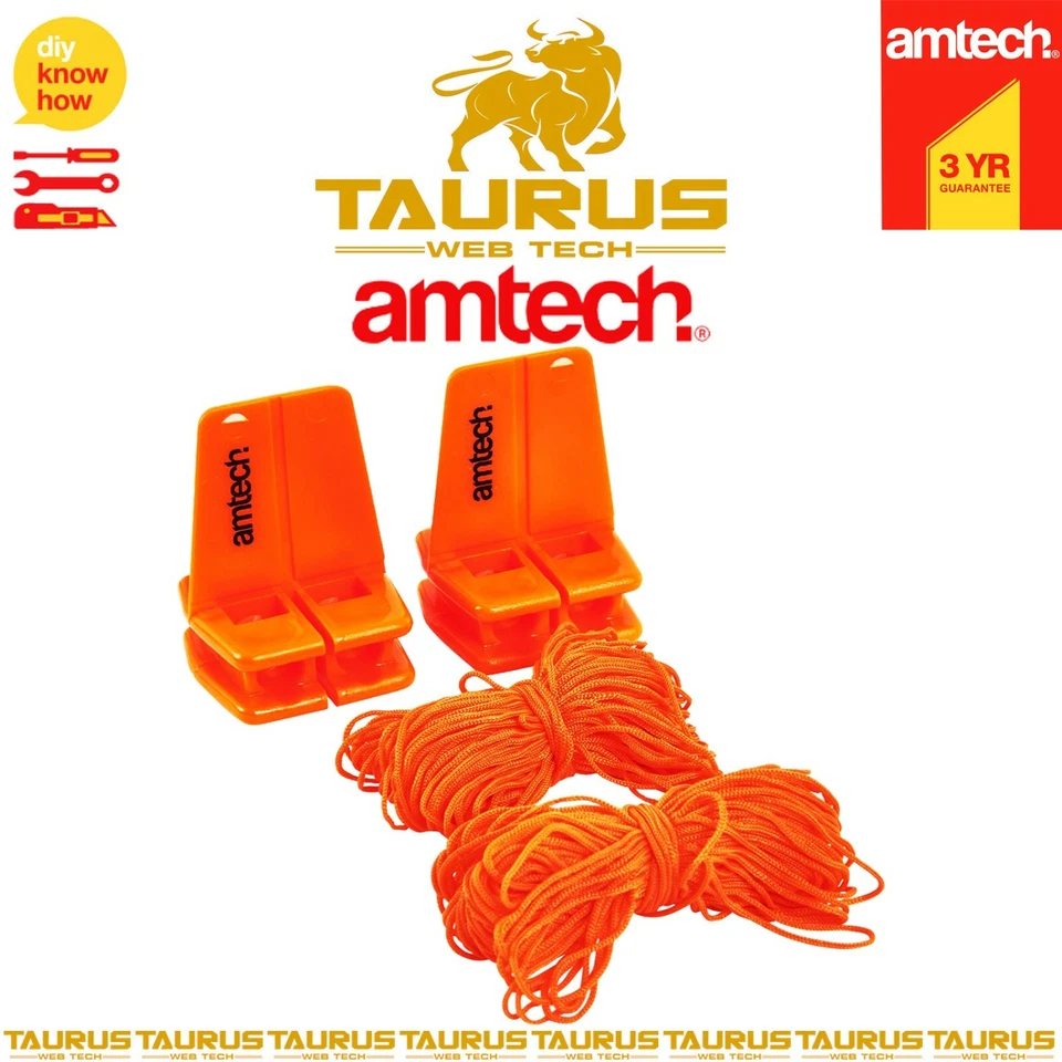 AMTECH Line Block & 18m String Brick Laying DIY L Corner HI VIS Builders Tool UK - Image 2 of 3