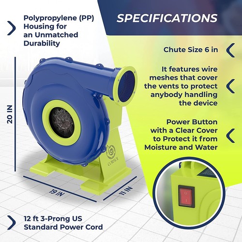 Bounce House Blower – Air Pump for Inflatable House or Castle, 1100 Watt (1.5 HP - Picture 6 of 6