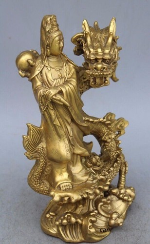 China Brass Dragon kwan-yin GuanYin Goddess buddha statue - Picture 2 of 6