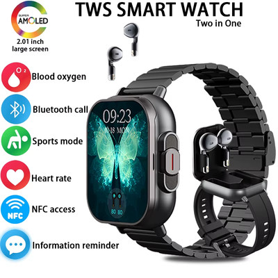 Neu Smart Watch Herren 2 in 1 mit Ohrhörern Herzfrequenz GPS Track TWS Bluetooth