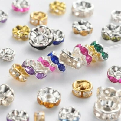 MARKENLOS Juego de 100 cuentas intermedias 5-8 mm mezcla rondelle de pedrería espaciador plata oro colorido pedrería