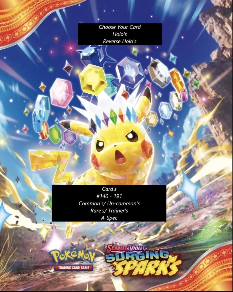 Pokémon Surging Sparks | Elige tu carta | #140-191 | Holo, Holograma inverso, raro