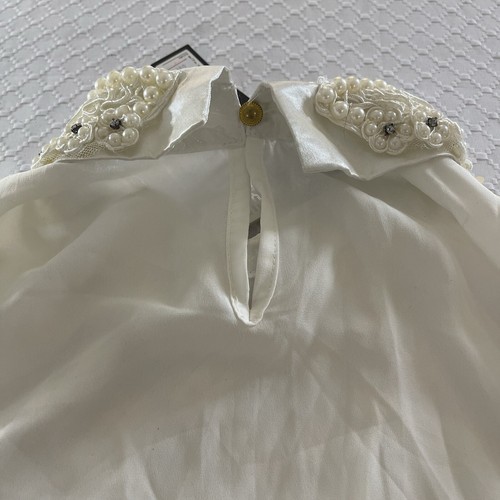 NWT Solo Style Womens Blouse Ivory Sz L Neck Pearl Long Sleeve Pullover - 第 15/16 張圖片