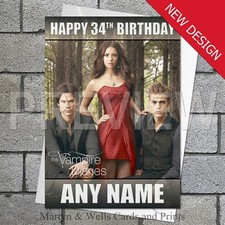 Vampire Diaries birthday card. 5x7 inches. Elena. Damon. Stefan. Personalised.