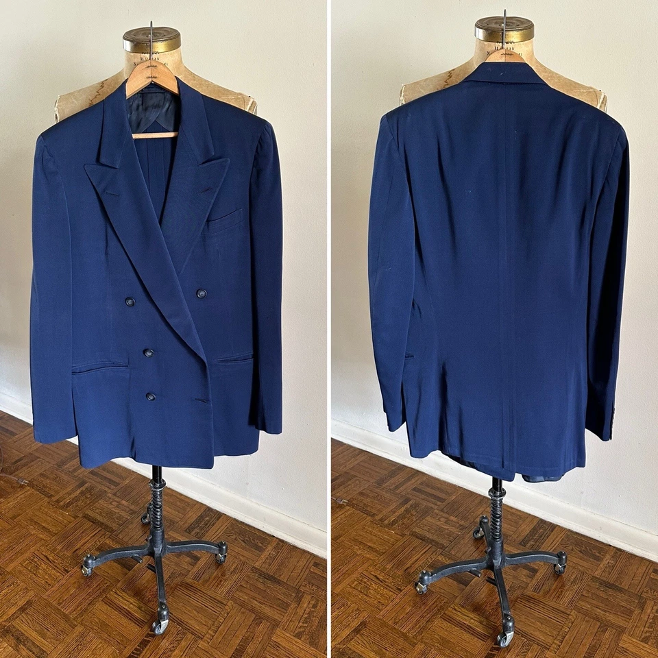 Traje Blazer Pantalones Años 50 De Colección 2 Piezas Botánica 500 Gabardina Doble Pecho Azul 5 G2U Foto 4 de 4